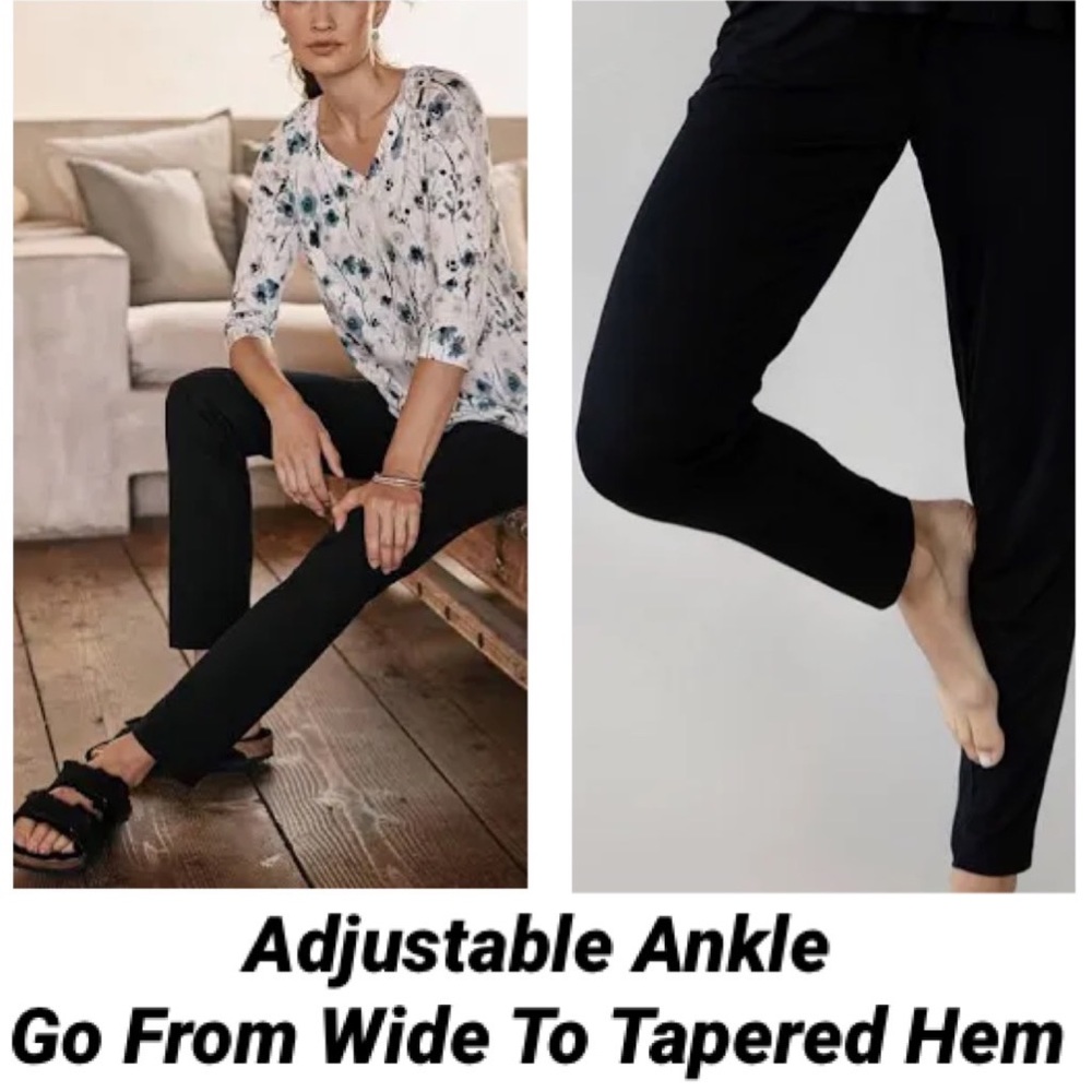 Adjustable Cinched Ankle Wide to Skinny Leg Flowy Yoga Pants Size Medium Black